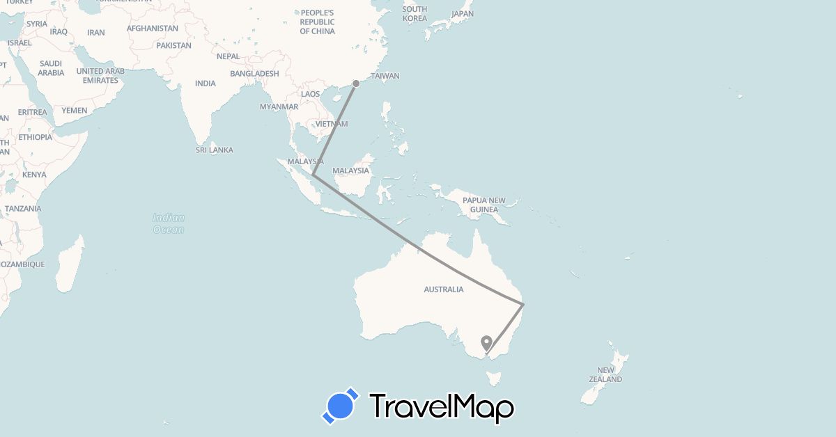 TravelMap itinerary: plane in Australia, Hong Kong, Singapore (Asia, Oceania)
